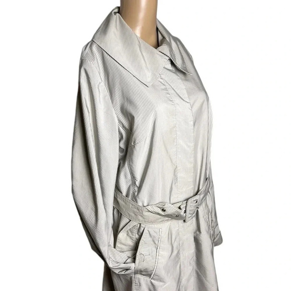 Y2K Tristan belted neutral striped collared,hidden button trench coat,L,lined - Picture 7 of 16